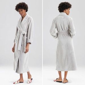 Natori Plush Geo Robe Size XS XL Grey Fleece Jacquard NWT